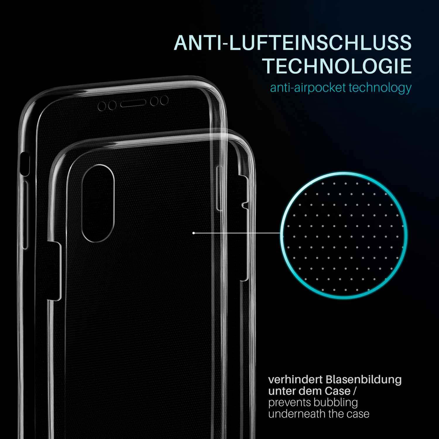 moex Cover in Silicone Trasparente Compatibile con iPhone X/iPhone XS | Bordo Metallizzato, Antracite
