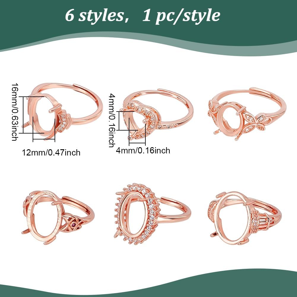 WEBEEDY 6 Styles Adjustable Ring Base Rose Gold Ring Base for Cabochon Blank Ring Trays DIY Rings Jewelry Making Personalized Gift for Valentine's Day Birthday Finger Rings Findings,3 Sizes image 2