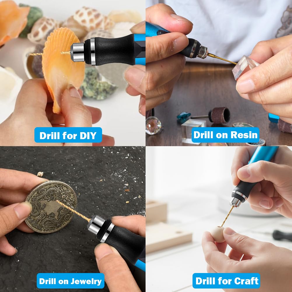 Mini penna per trapano a 3 velocità senza fili, con 8 piccole punte, morsa elettrica ricaricabile, set di punte in resina per la creazione di gioielli, resina, plastica, legno, portachiavi fai da te