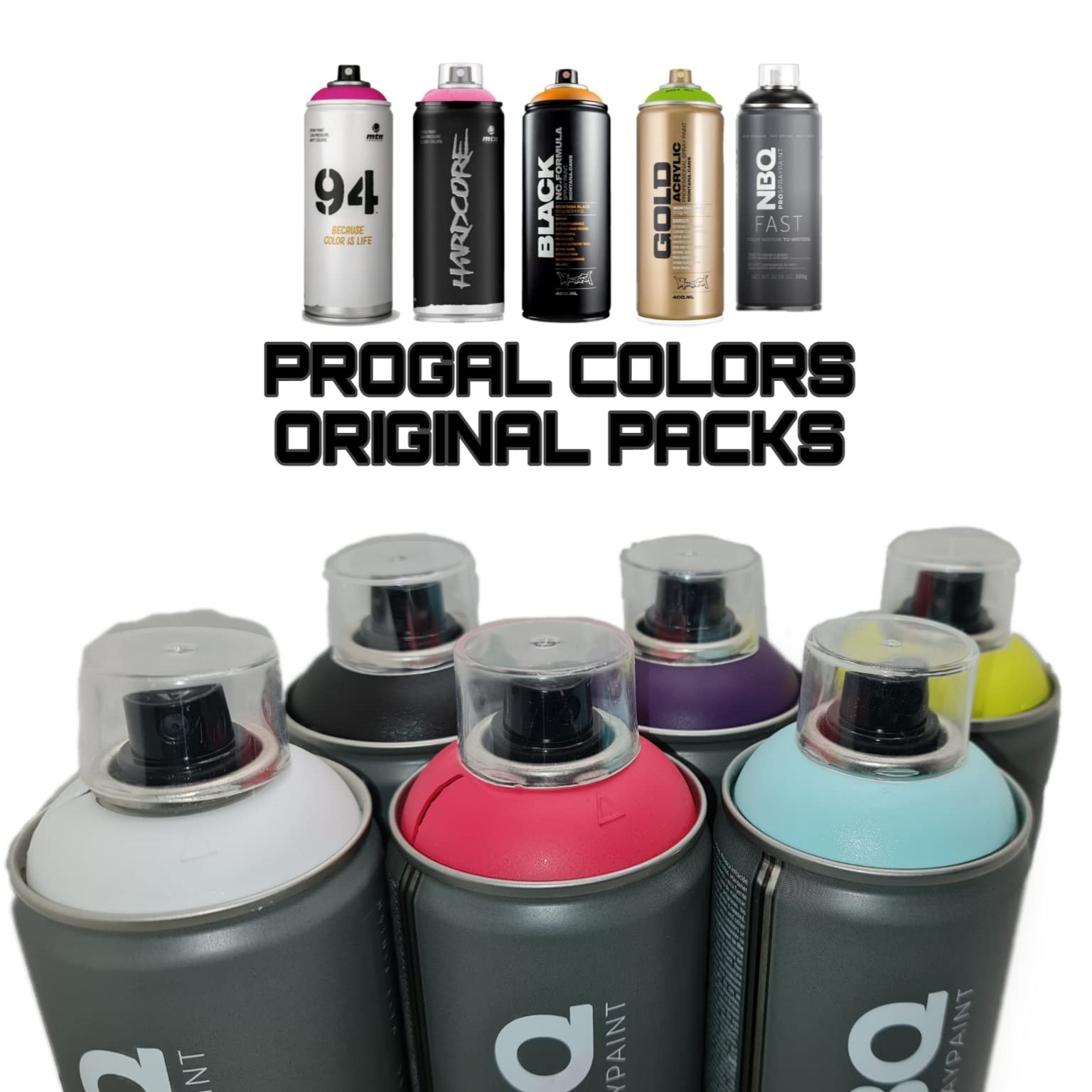 PROGAL COLORS NBQ SLOW Pastel Pack (6 x 400 ml Spray Color + 6 x Diffusore / Cap di ricambio + adesivi) Spray bassa pressione finitura opaca
