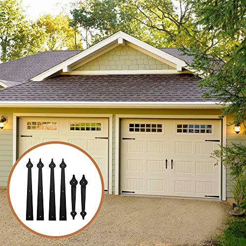 Lwzh Metal Gate Door House Hinge Handle Set, Decorative Garage Door Carriage Accents Door Hardware Black 2 Handles 4 Hinges, Screws Included #TOP2