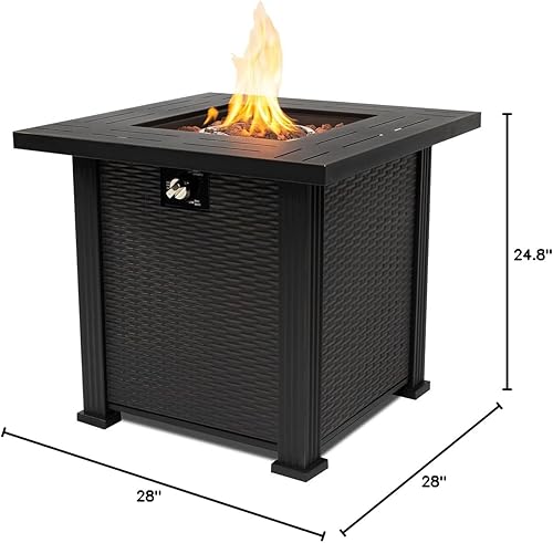 Miniatura 8 de AJ Enjoy Mesa de fuego de propano de 28 pulgadas, mesa de fuego de 50,000 BTU con tapa de acero, patas grandes, rocas de laval.