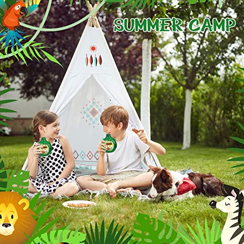 Kids Canteens With Straps Army Green And Safari Stickers, 10 Oz Plastic Reusable Party Canteen Water Bottle Cups Drinkware Bulk For Kids Camp Adventure Birthday Party Supplies (12 Set) #TOP6