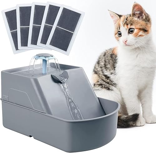 Fuente de agua para gatos, dispensador automático de agua potable de 90 oz/2.6 L con 5 filtros de repuesto lavables, bomba ultra silenciosa para