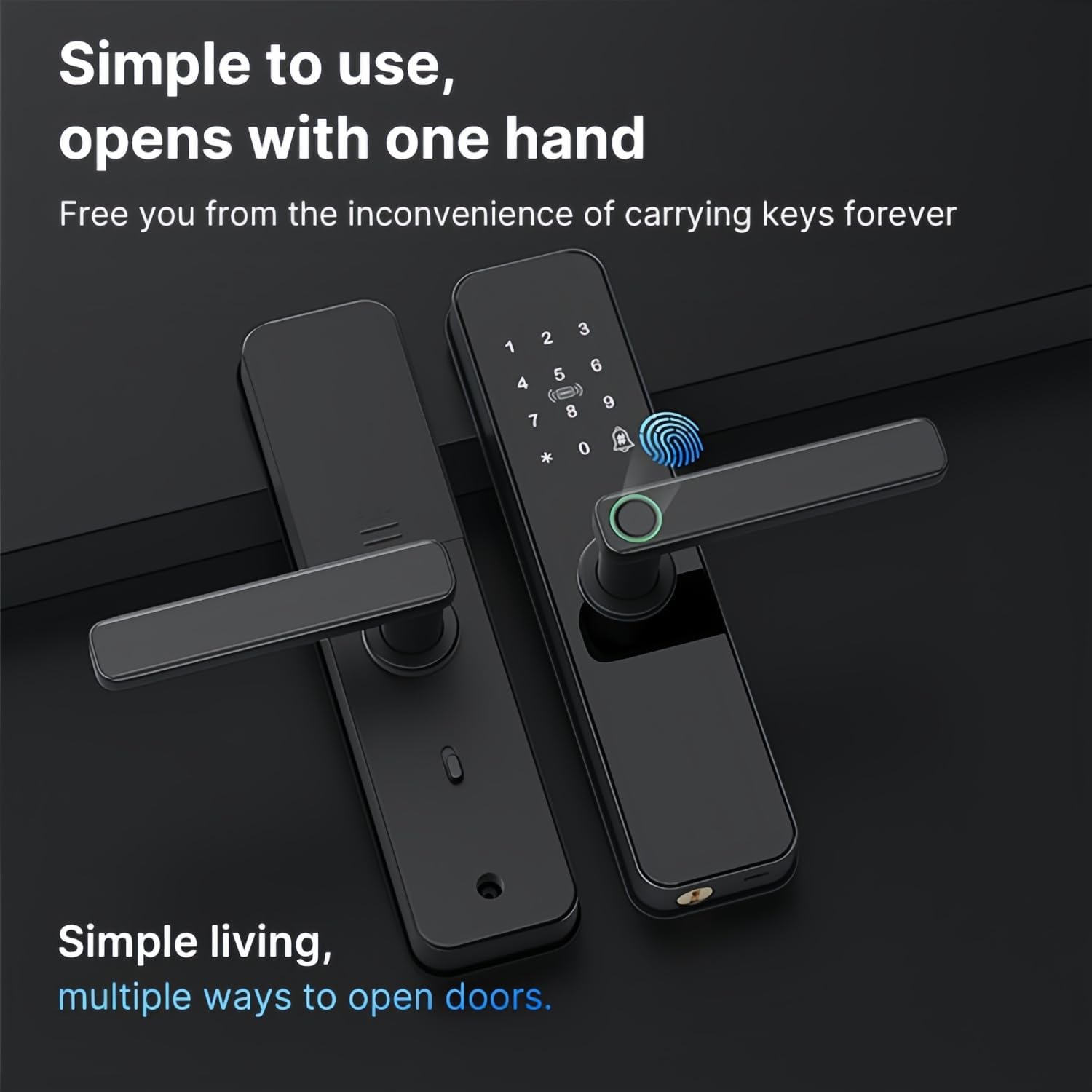 SL001 Security Smart Lock, Keypad Door Lock with Handle, Fingerprint Door Knob, Keyless Entry Door Lock for Front Door and Bedrooms, with Door Bell Function, Wi-Fi, IC Card, App Control, Black