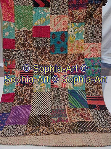 Sophia-Art Multi-Color Block Print Patch Work Kantha Quilt, Kantha Blanket Bedspread, Patch Kantha Throw, Twin Kantha, Kantha Rallies Indian Quilt