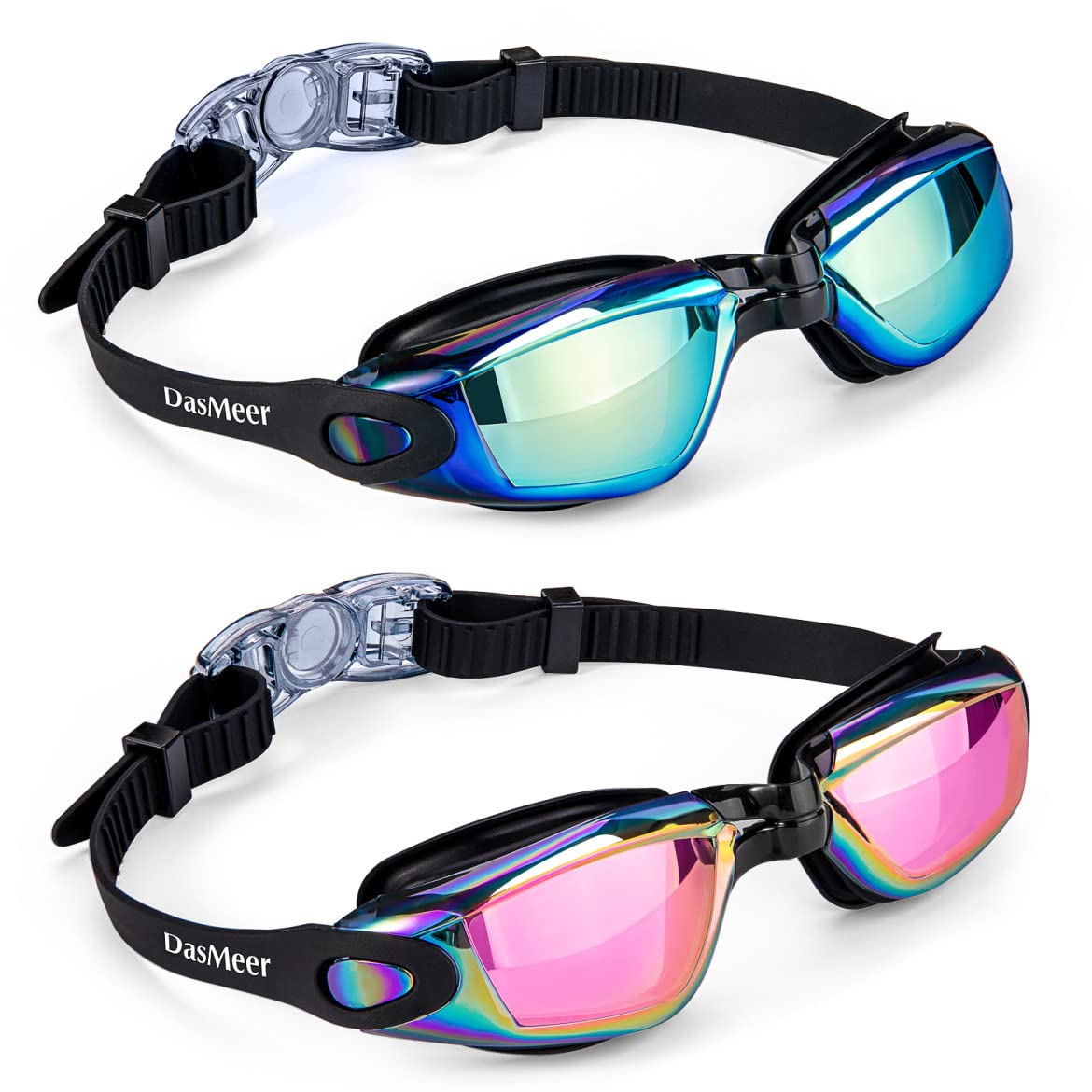 DasMeer Swim Goggles for Adult Men Women No Leak Swimming Goggles with Anti-UV Protection No Fog Goggles 2 Pack