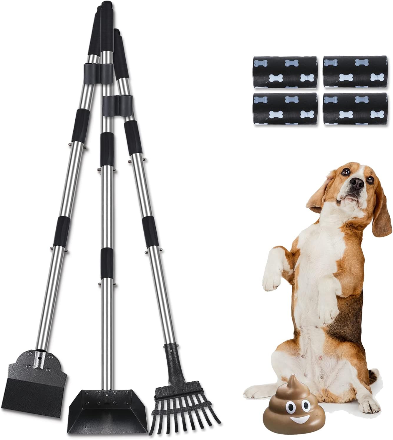 Topmart Dog Pooper Scooper,Pet Poop Scooper Set with Aluminum Tray,Rake and Spade,Long Steel Poles, Easy to Use,Detachable,Suit for…