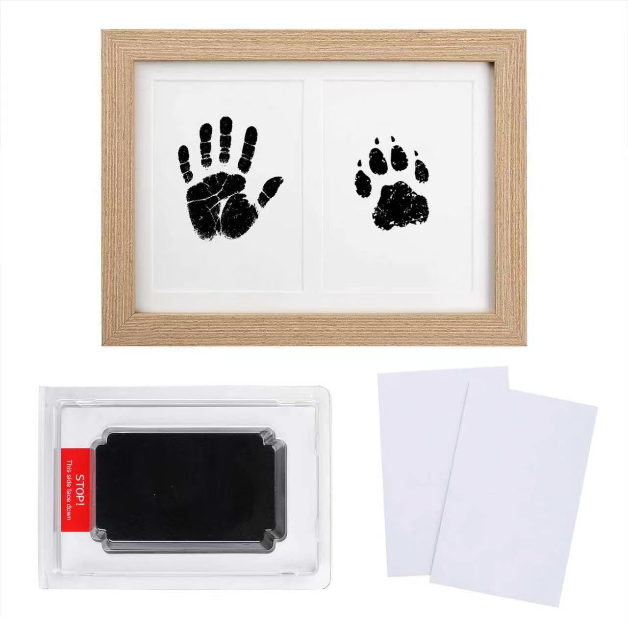 Baby Hand and Footprint Kit Inkless - with Wooden Keepsake Frame, 4 Print Sheets, Mess Free Safe Clean Touch Ink Pad for Newborn Baby, Dogs & Cats Paw Print