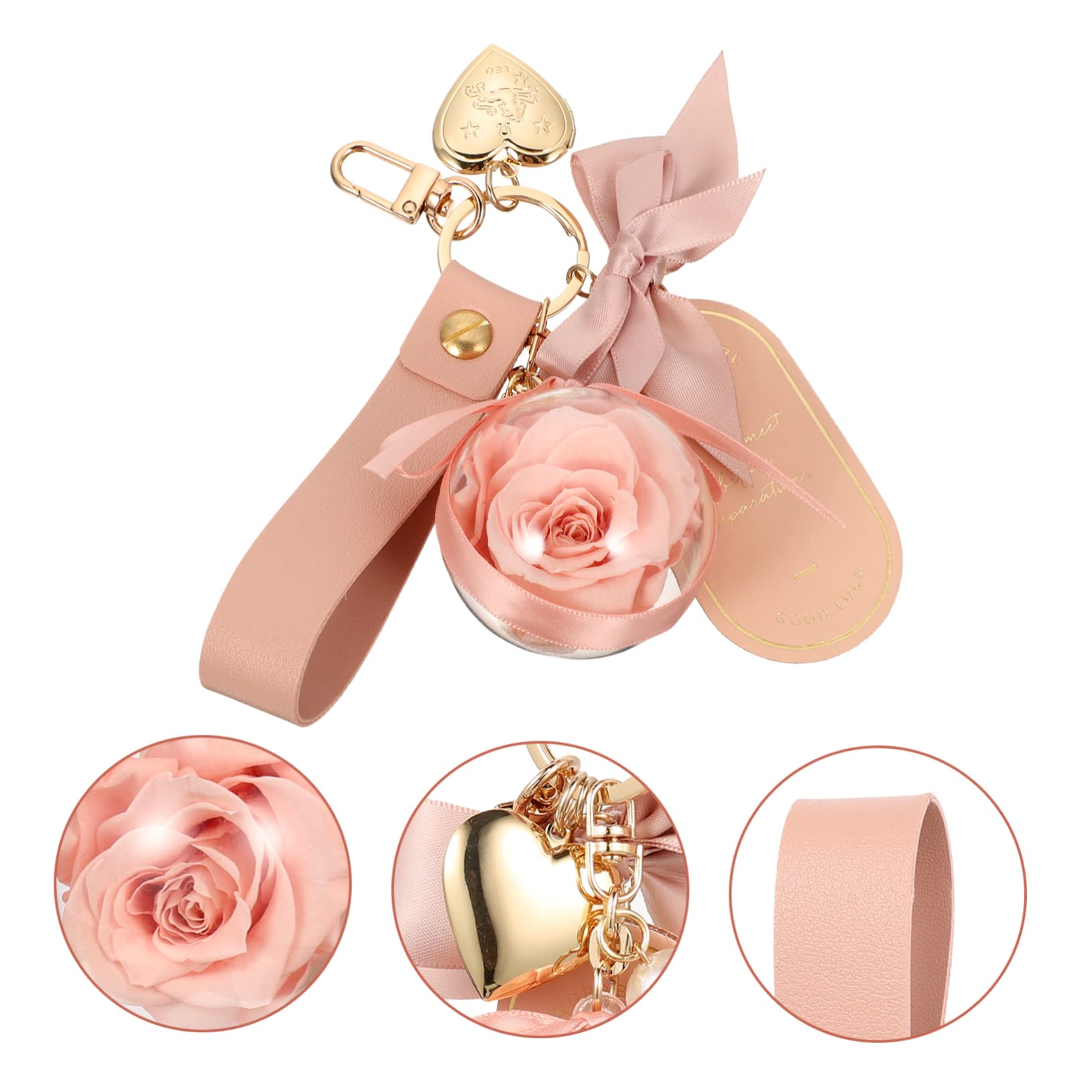 VALICLUD 3st Konservierter Blumen-schlüsselanhänger Geldbörse Bastelt Rosen-schlüsselanhänger Ewige Rosenkette Ringe Karte Taschenanhänger Aus Kirsche Perlmuttarmband Perlen Acryl Rosa