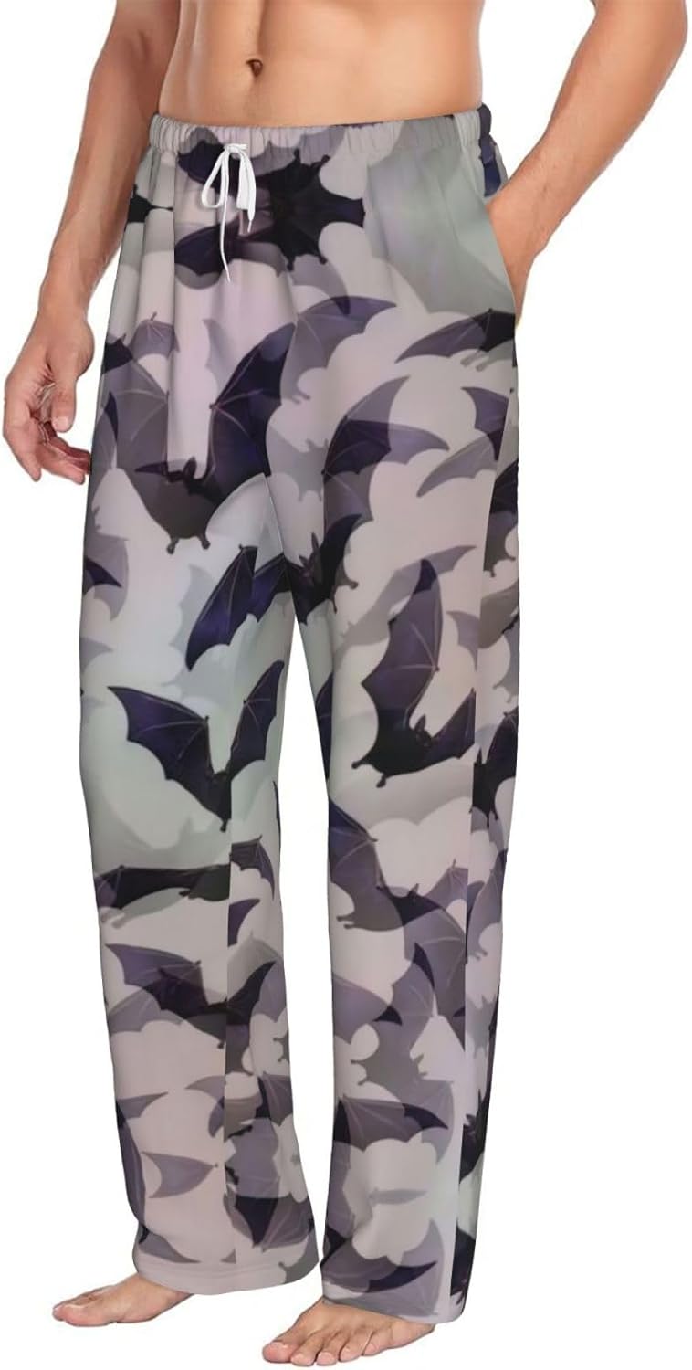 Halloween Bats Grey print Mens Sleepwear Pajamas Pants with Pockets Soft Sleep Lounge Bottoms Sleep Pj Bottoms for Men