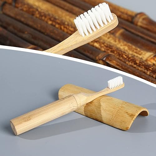 Miniatura 5 de Cepillo de dientes de viaje de bambú para cepillos de dientes, kit de soporte para cepillo de dientes plegable, portátil, cerdas suaves para