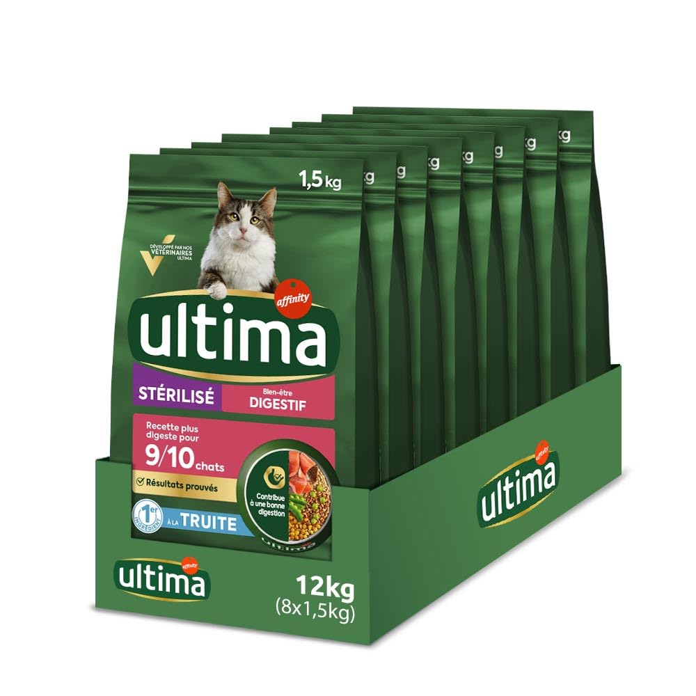 Ultima Czułe karma dla sterylizowanego kota z pstrągiem - opakowanie 8 x 1,5kg - łącznie 12kg