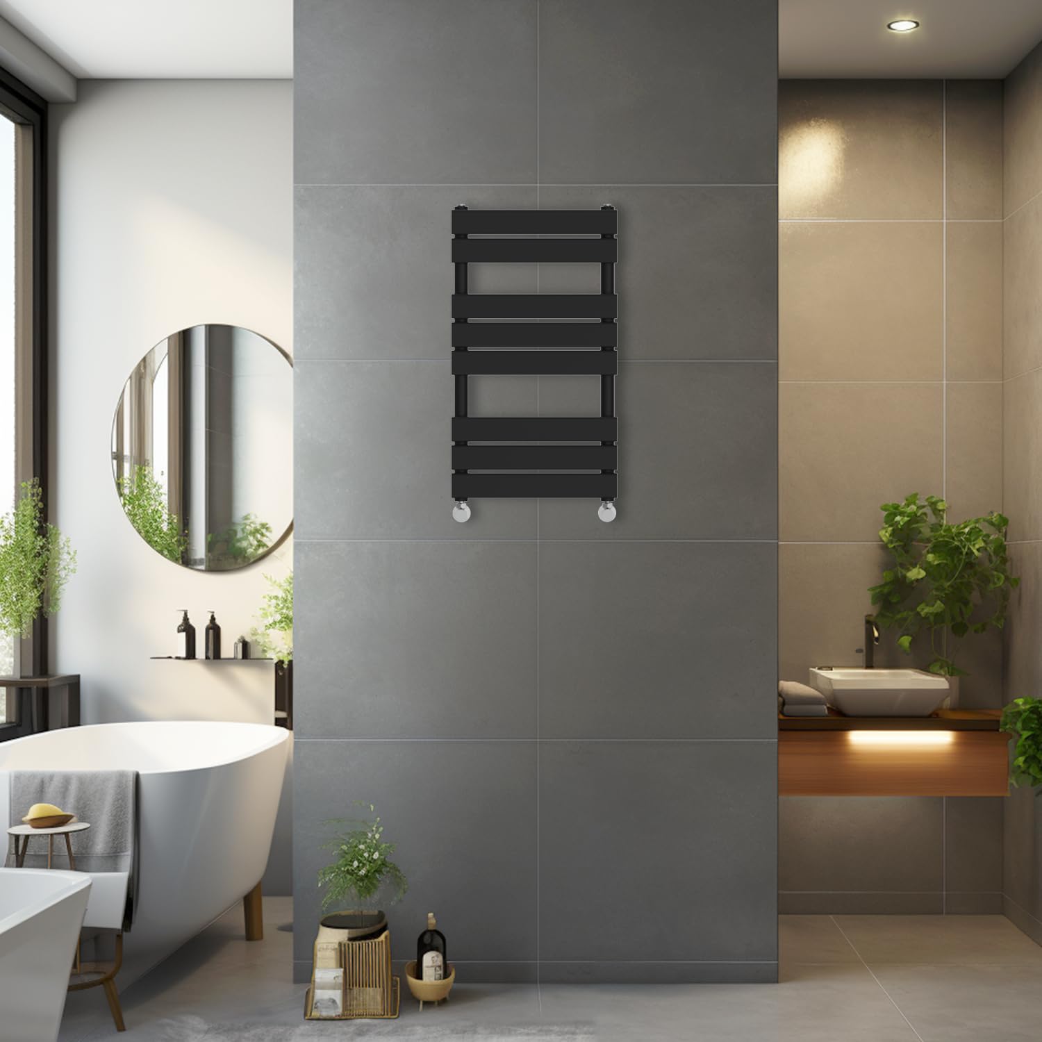 Blümme Black 800 X 450Mm Heated Towel Rail Radiator Central Heating Modern Flat Panel Bathroom Warmer Wall Mounted Ladder Rad