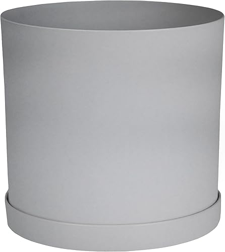 Miniatura 8 de Bloem Mathers - Maceta redonda con bandeja para platillo 10 pulgadas color negro diseño moderno maceta de plástico duradero platillo extraíble para