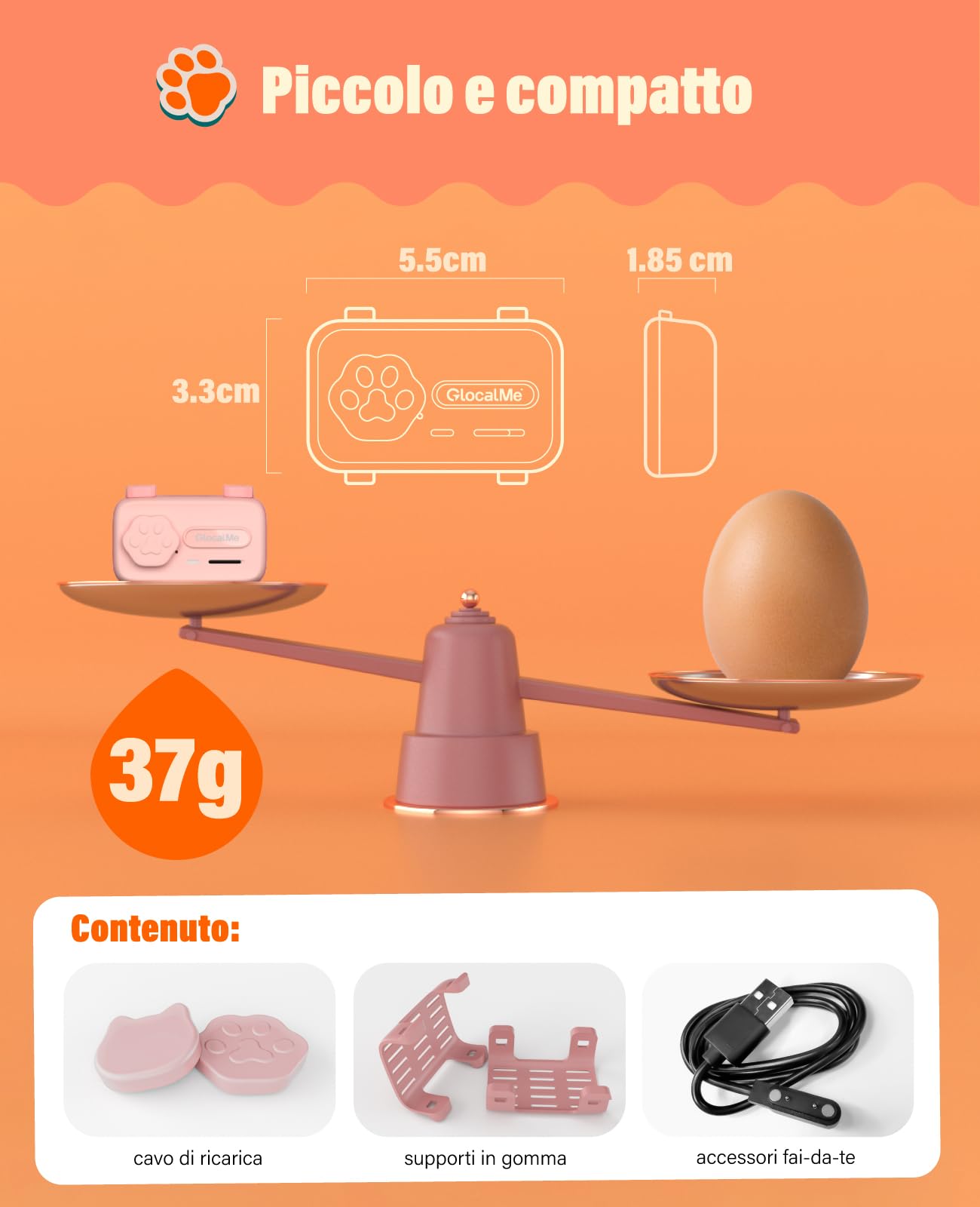 GlocalMe PetPhone, GPS Tracker per cane e gatto, chiamata bidirezionale, posizionamento globale, tracciamento in tempo reale, monitor della salute, mini GPS Tracker con abbonamento di 30 giorni