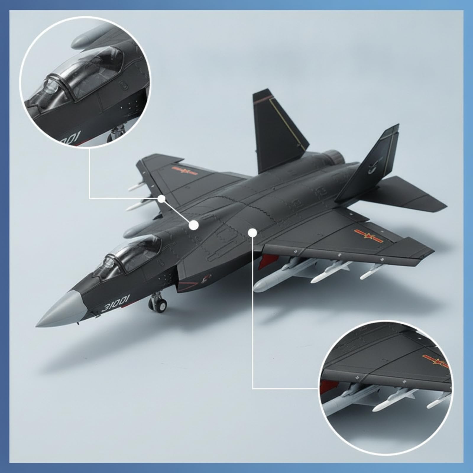 Colcolo Aereo Modello Caccia a Reazione Jet Militare Maquette Miniatura Collezione in Lega di Metallo con Finitura E Realistica Adatta per Ufficio Scrivania Libreria Esposizione