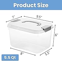 Vista 2 de Elsjoy 8 Pack 5.5 Quart Plastic Storage Bins with Lid and Handle, Clear Latch Storage Box Stackable Organizing Bins, Lidded Storage Container for