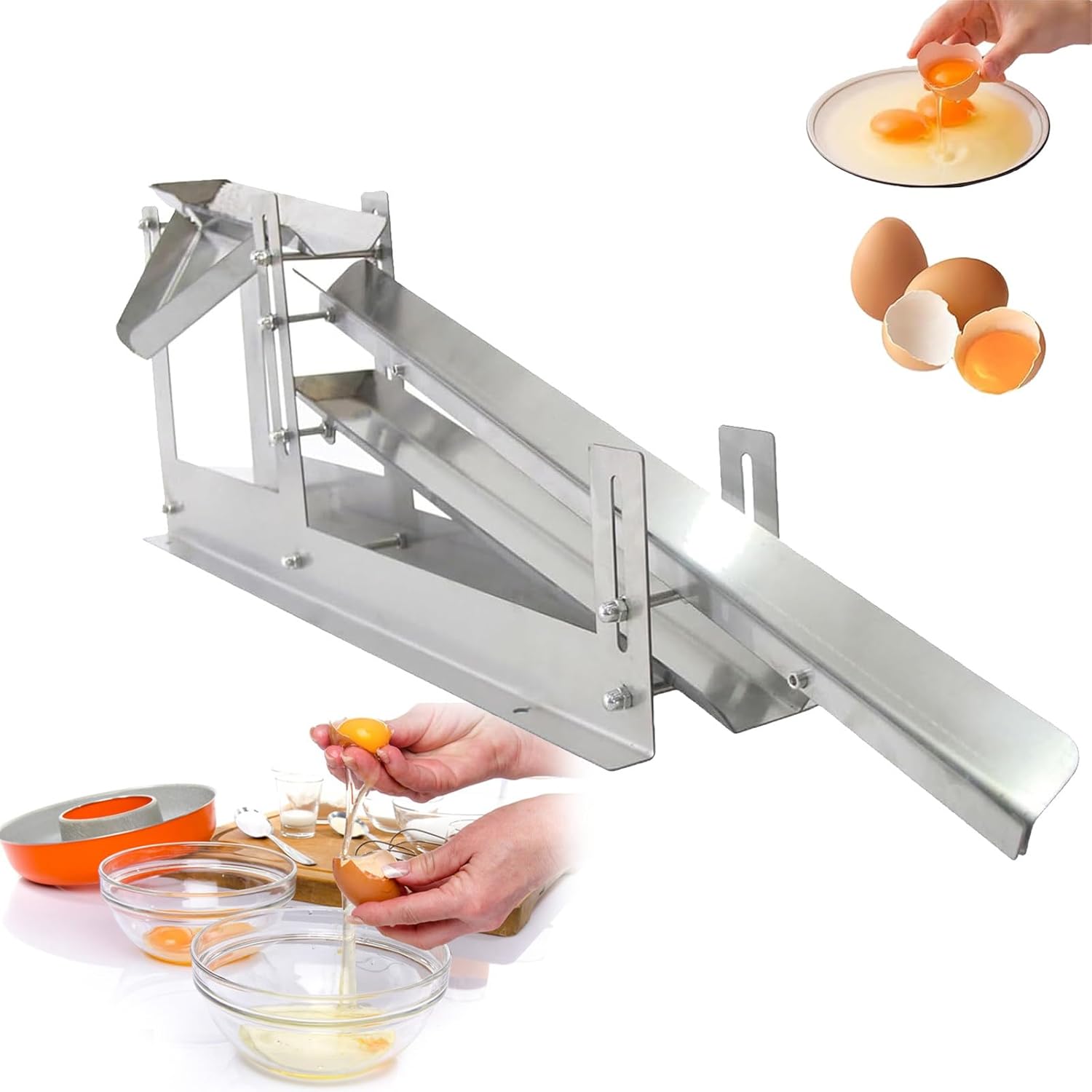 Commercial Liquid Separation Machine Stainless Steel Egg White and Yolk Separator Tool with Loose Eggs Export Tray,Eggs Yolk Filter,Adjustable Slide Height and Gaps