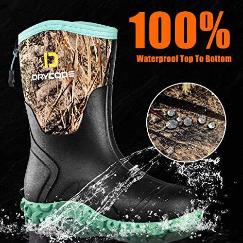Drycode Rubber Boots For Women All Seasons, 5Mm Neoprene Mid Calf Rain Boots With Steel Shank, Waterproof Insulated Hunting Boots, Durable Women’s Mud Work Boots For Fishing, Farming, Gardening #TOP2