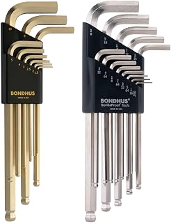 Bondhus 20399 Ball End L-Wrench Double Pack - Inch & Metric Sets with BriteGuard/GoldGuard Finish, Protanium Steel, Made in USA