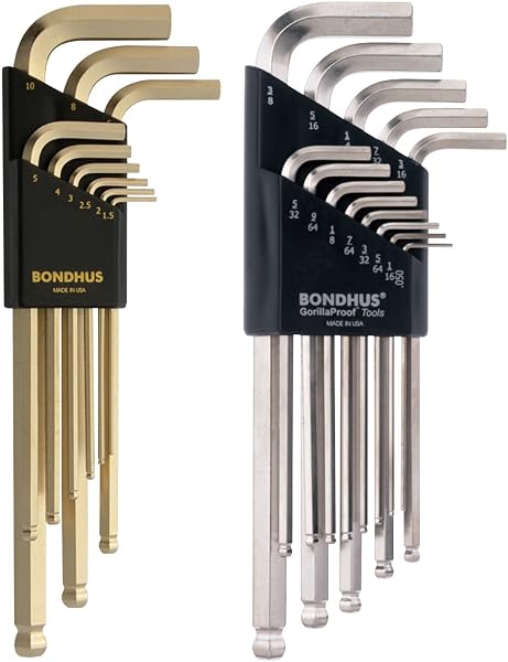 Bondhus 20399 GoldGuard/BriteGuard Plated Ball End L-Wrench Double Pack 16937 (.050-3/8) & 38099 (1.5-10mm)