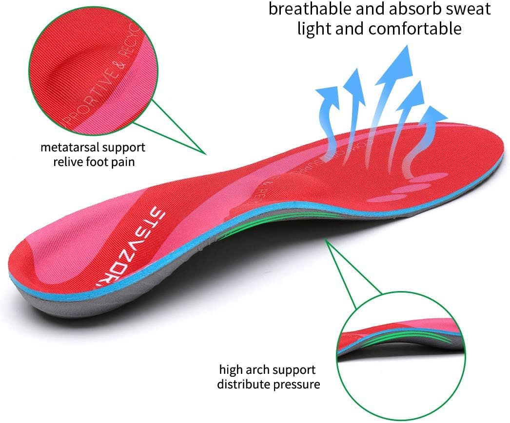 STSVZORR Plantar Fasciitis Relief Metatarsal Pain Arch Support Inserts Flat Foot Orthotic Insoles Sports Running Hiking Shock Absorb Men Women Long TIme Standing, Size 5 - Image 4