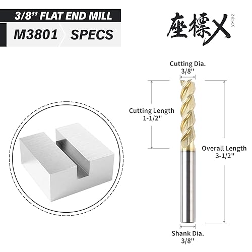 Miniatura 9 de 3 flautas ZrN recubierto de punta cuadrada para aluminio, broca de fresado CNC en espiral de carburo sólido, diámetro de 12 pulgada, vástago de 12
