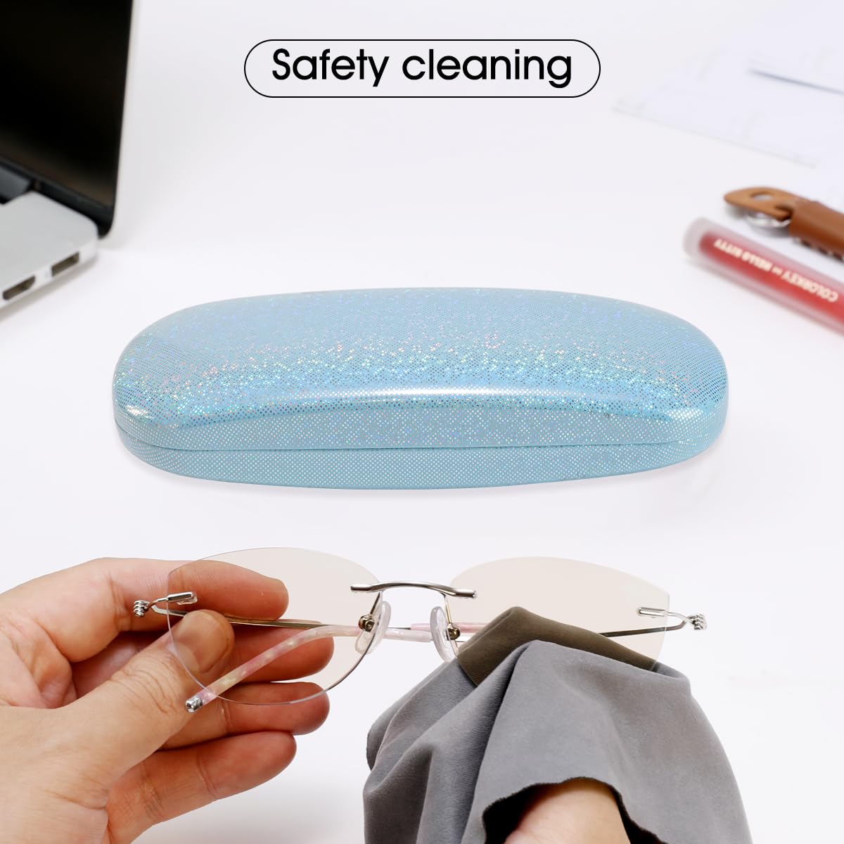 PERFECTSIGHT Hard Shell Eyeglasses Case, Kawaii Protective Glasses Case for Kids, Cute Eyeglass Case for Women Men Girls: Blue Bling