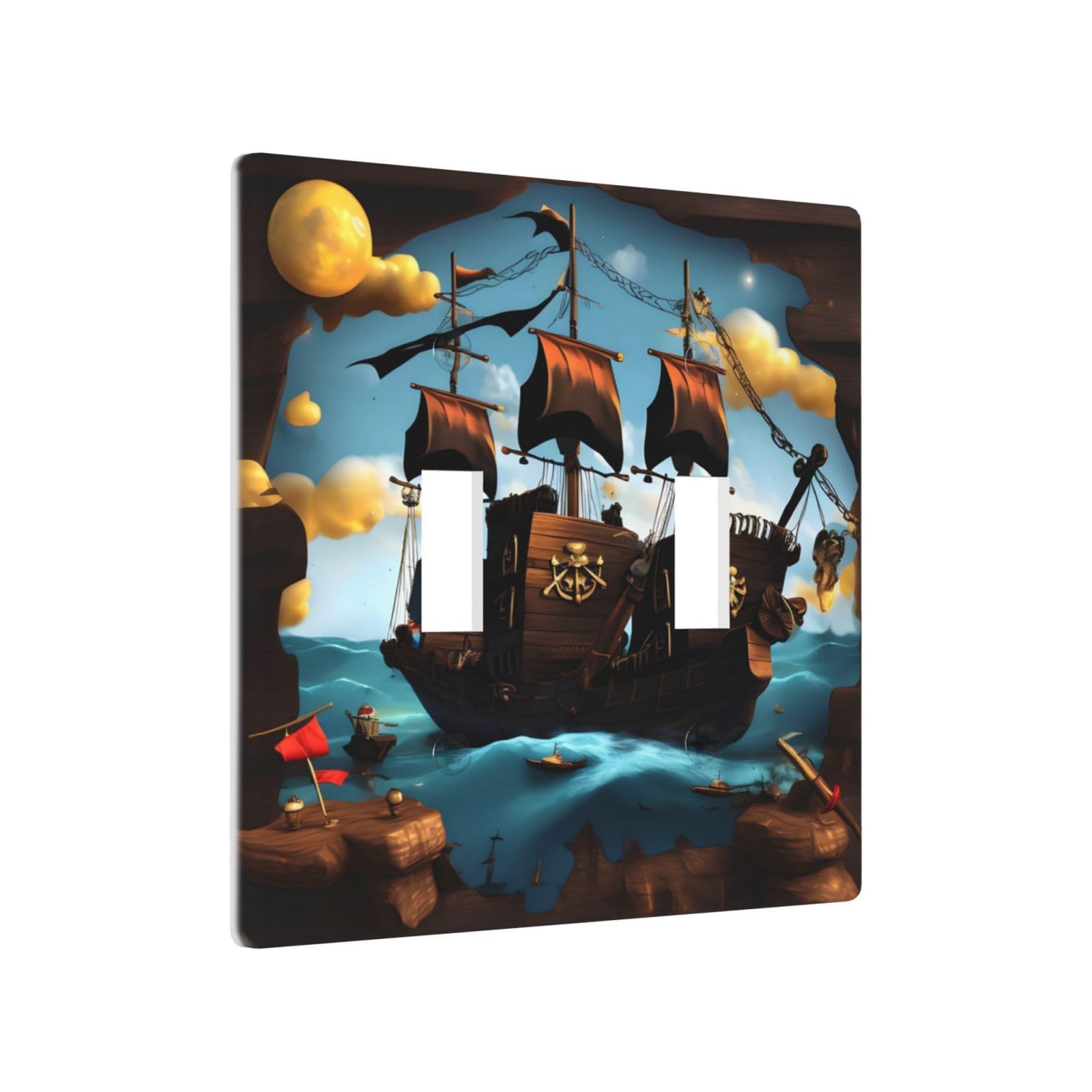 Cartoon pirate ship Durable Decorative Wall Plate Double Switch Cover - PC Material for Living Room, Kitchen, Bedroom