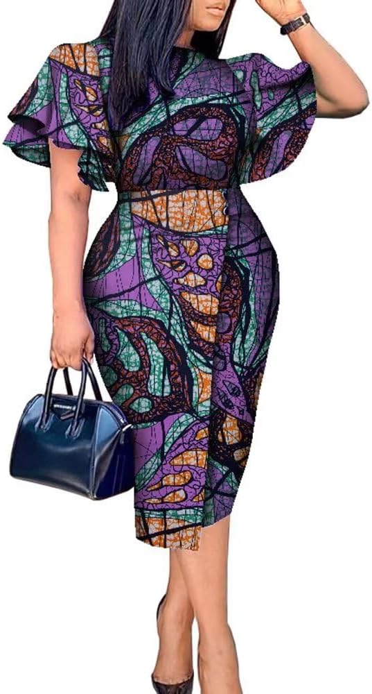 African Clothing Print Dresses for Women Flare Sleeve Dashiki Ankara Nigerian Dress for Wedding Party Wear