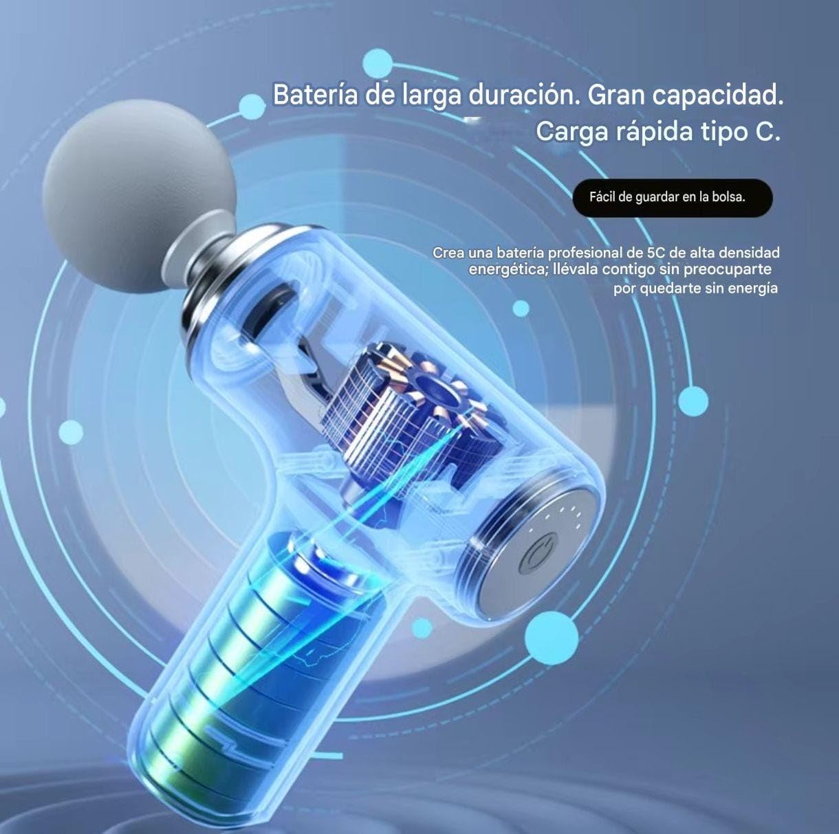 Pistola de Masaje Muscular Portátil Profesional – 6 Velocidades, 4 Cabezales Intercambiables, Motor Ultrasilencioso y Batería de Larga Duración USB-C – Alivio para Dolor, Tensión y Recuperación