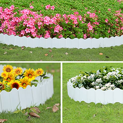 20PCS Garden Landscape Edging, Plastic Fence, Interlocking Flexible Lawn Edging Flower Bed Border, for Outdoor Patio Pathway (White) - Thumbnail 4