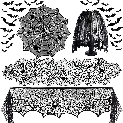 5Pack Halloween Decorations Indoor Halloween Decor Black Lace Table Runner