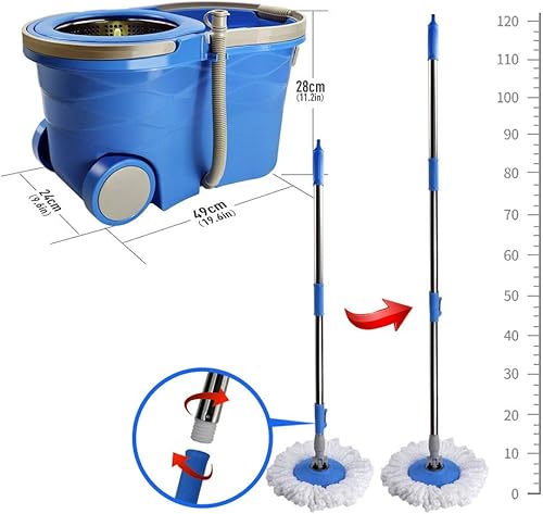 Miniatura 6 de Masthome Juego de trapeador y balde con autoescurrido y ruedas, 5 cabezales de trapeador de microfibra y 1 cabezal de cepillo para piso, para