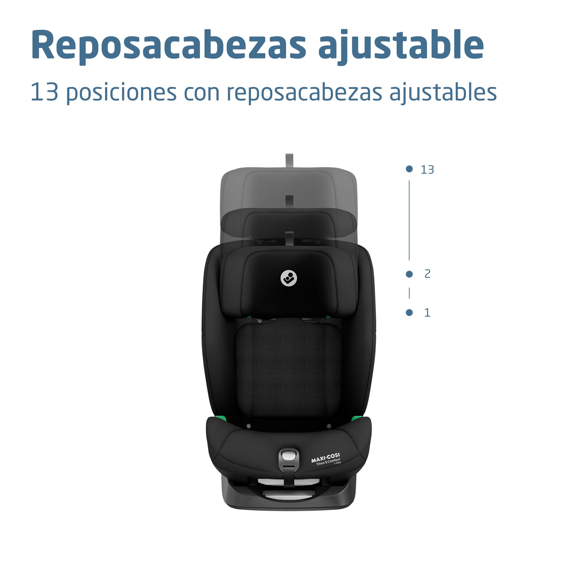 Maxi-Cosi Titan S Comfort i-Size, Tejido Transpirable, Silla de Coche Multiedad, 15 meses-12 años (76-150 cm), Silla Coche ISOFIX, 5 Posiciones Reclinado y 13 de Reposacabezas, Authentic Black