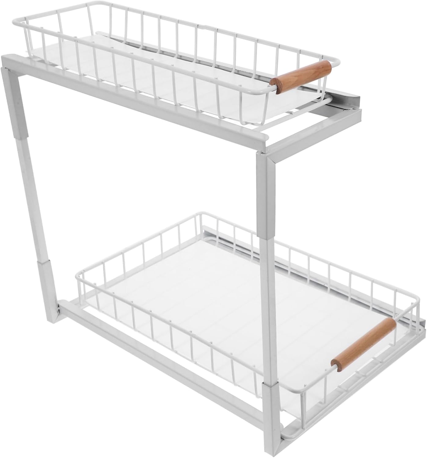 Multipurpose Under Sink Storage Rack Telescopic Design White 2-Tier Organizer for Kitchen and Bathroom Expandable Pull-Out Shelves for Easy Access