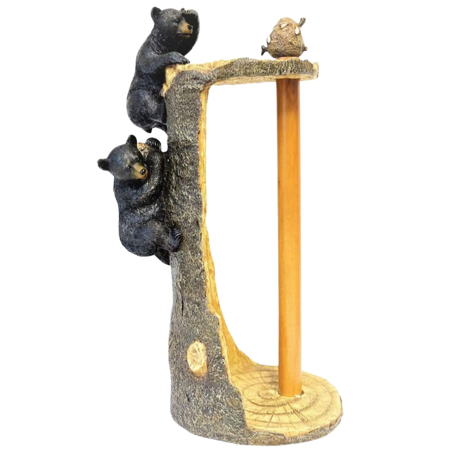 BestGiftEver Black Bear Climbing Tree Paper Towel Holder Stand Dispenser, Rustic Woodland Home Kitchen Countertop Decor - Wildlife Themed Paper Towel Holder for Cabin, Lodge, and Rustic Kitchens