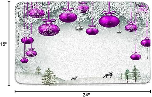 Miniatura 3 de VPUPCN Tapete de baño de Feliz Navidad, bolas de Navidad moradas, pinos nevados, bosque, ciervos, copos de nieve, festival de vacaciones de