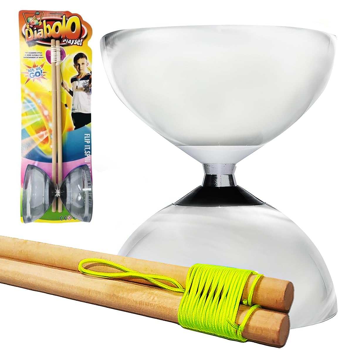 koolbitz Diabolo Toy for Beginners With LED Light-Up Juggling Set with Wooden Sticks Fun Playset For Coordination Activity Training for Kids Ages 3+ Above
