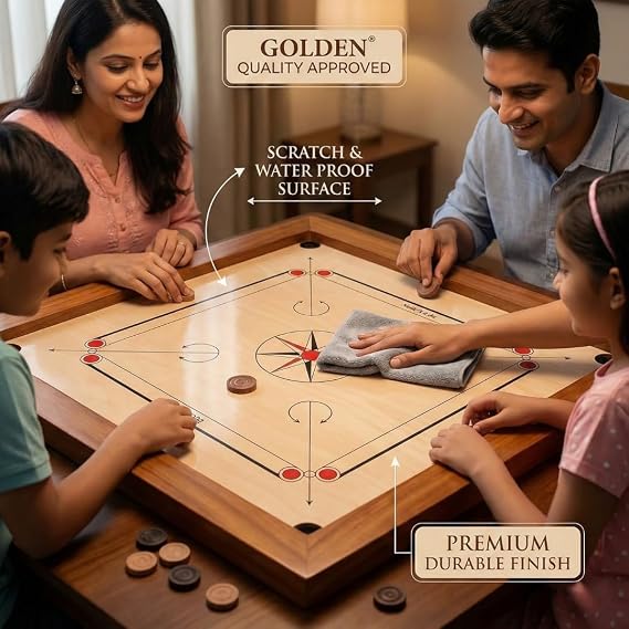 KNK Golden Carrom Board Antique Indoor Game Approved by Carrom Federation (36mm, Jumbo)