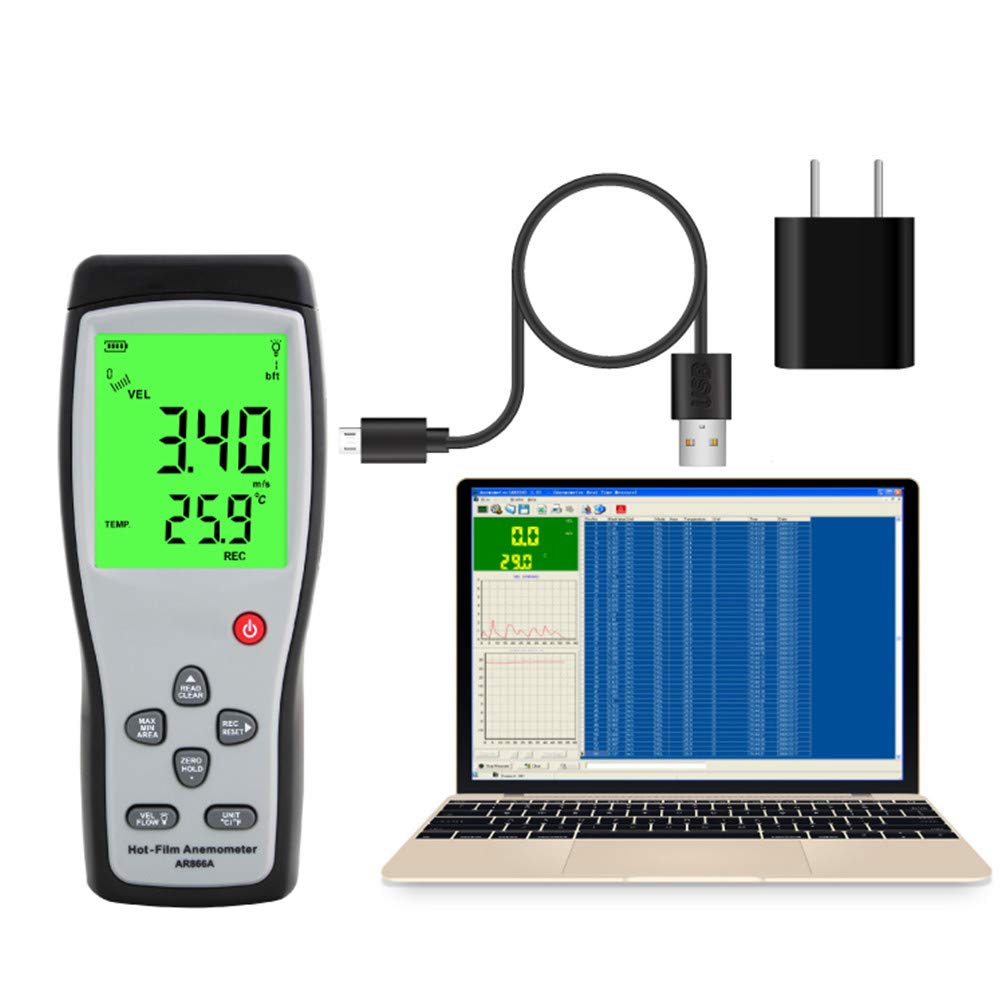 NEWTRY Digital Anemometer Handheld Wind Speed Meter Sensor Portable Wind Gauges Air Flow Velocity Thermometer for Measuring Wind Speed Temperature Volume with Backlight AR866