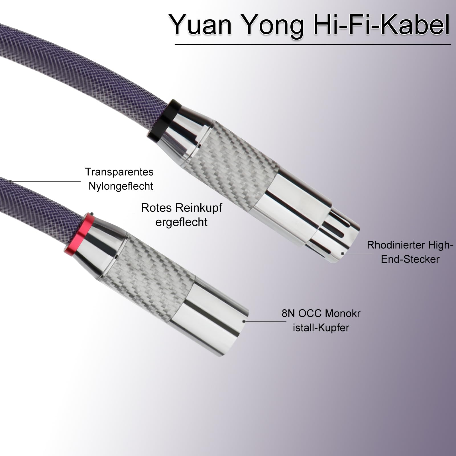 Hi-end XLR Cable de audio de 18 AWG, cable de micrófono XLR de 3 pines macho a hembra 8N OCC cable estéreo con fibra de carbono conector de rodio para estudio grabación micrófono escenario DJ
