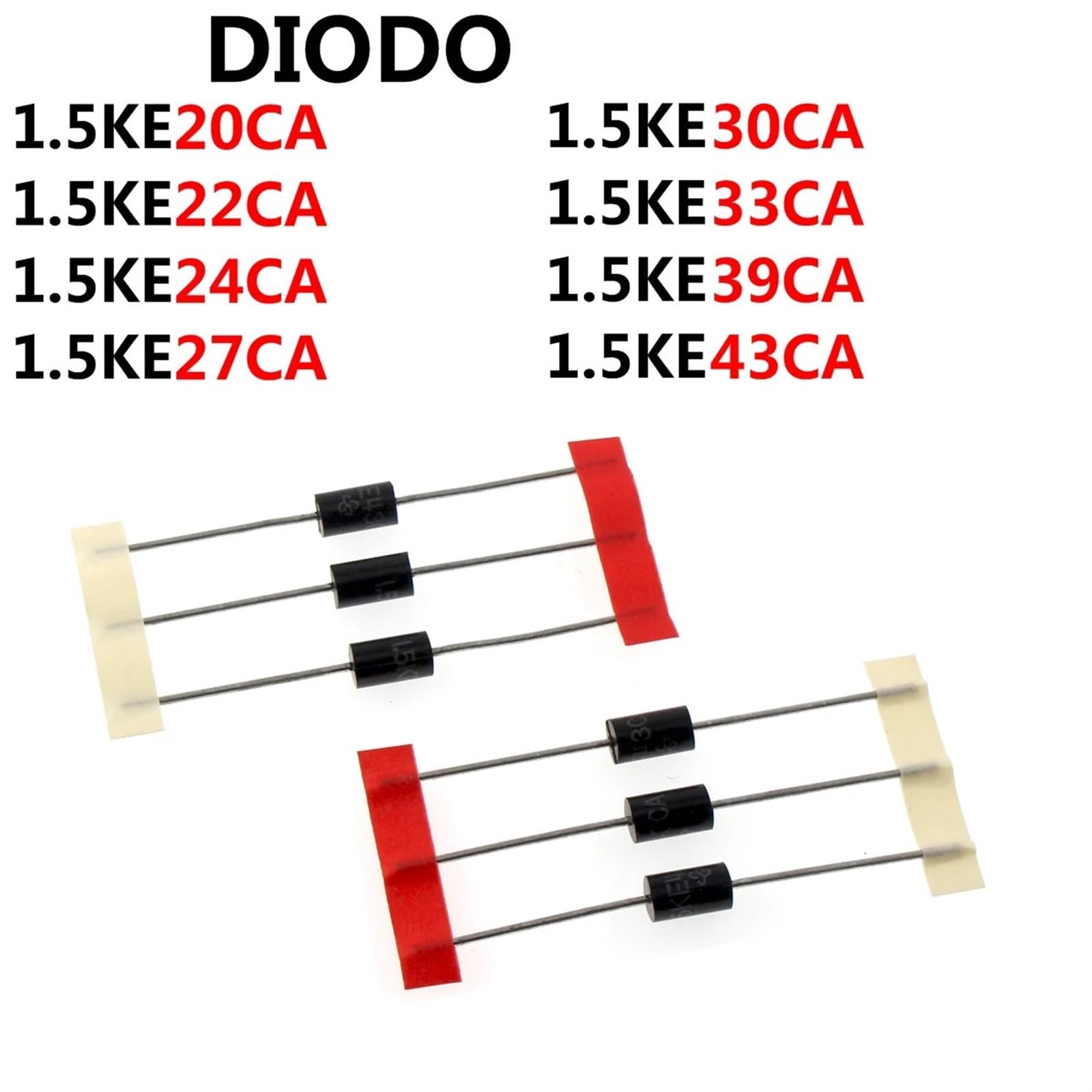 50 pezzi 1.5ke20ca 1.5ke22ca 1.5ke24ca 1.5ke27ca 1.5ke30ca1.5ke33ca 1.5ke39ca 1.5ke43ca 1.5ke6.8ca 12ca 13ca 15ca 18ca DIODO(1.5KE33CA)