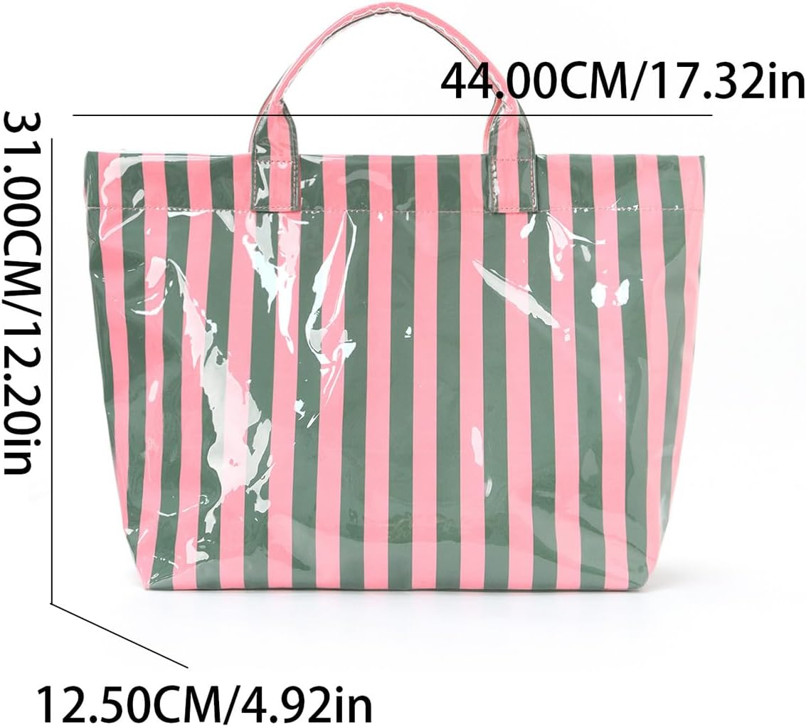 Women’s Striped Waterproof Tote Bag – Large Capacity Lightweight Handbag Reusable Shopping Beach Bag