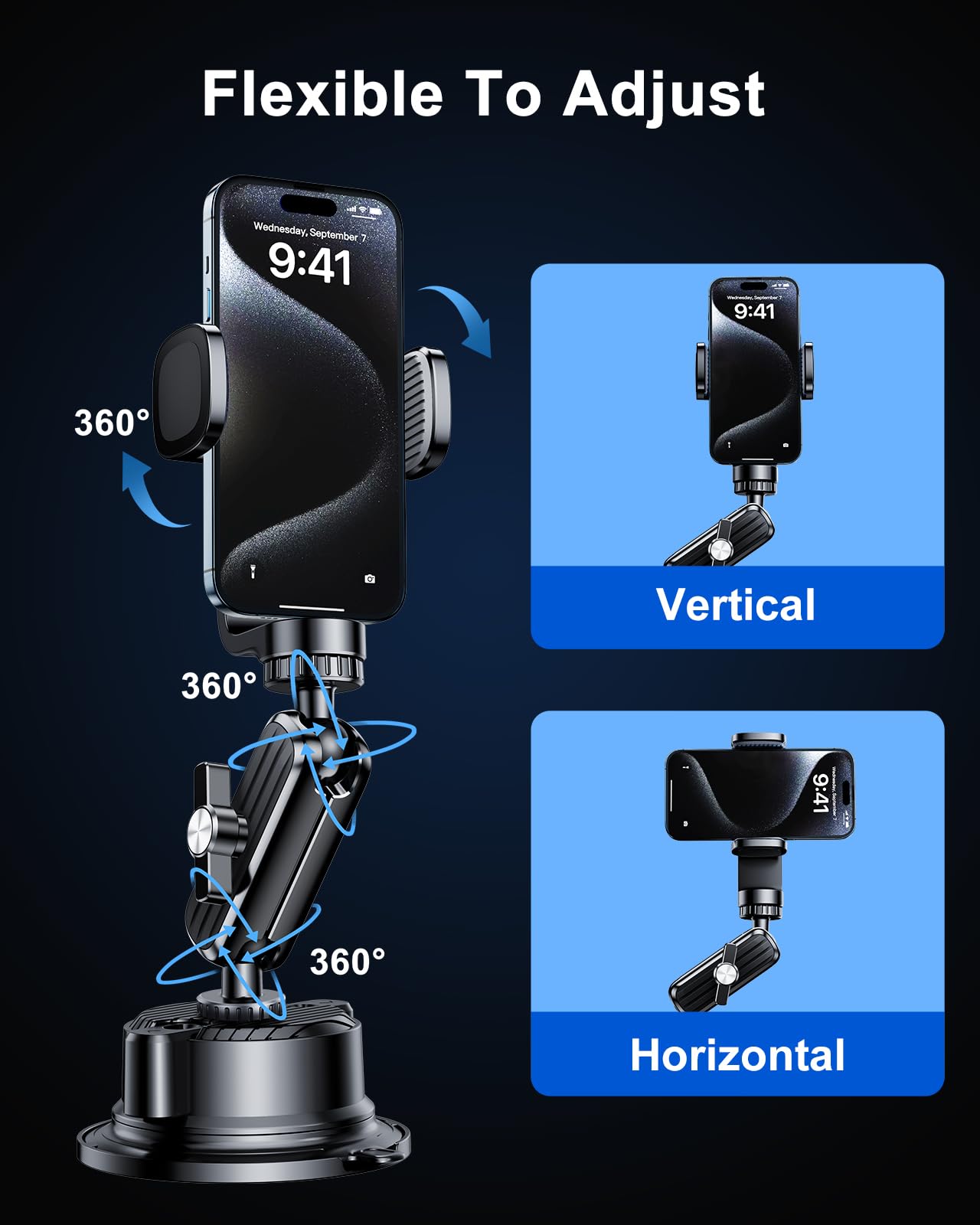 Soporte de teléfono con ventosa para coche, ultra estable, giratorio de 360 grados, para grabación de video, soporte de coche para iPhone 16 Pro Max GoPro Insta 360 cámara Vlog