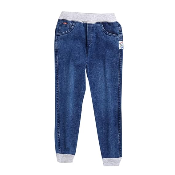 Hopscotch Baby Boys Cotton Solid Jeans in Dark Blue Color