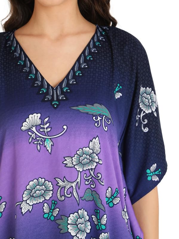 Image of Miss Lavish London Kaftan Dresses for Women Plus Size Long Batwing Sleeve Caftans, V Neck Moo Moo Printed Beach Cover Up Maxi Beach Dress, Bathing Suit Cover-Up Loungewear