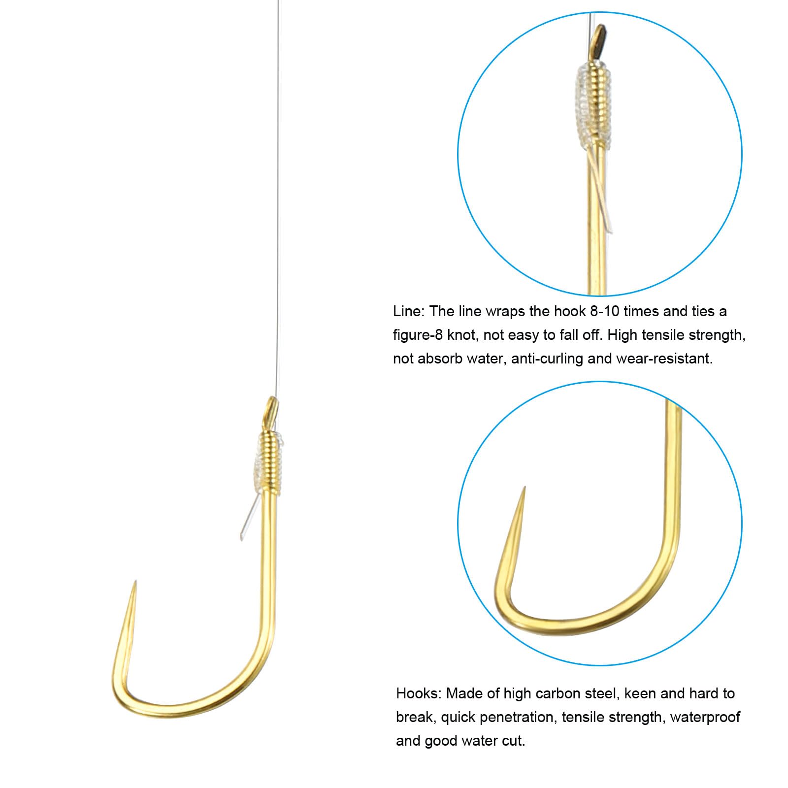 PATIKIL 5# Small Fishing Hooks with 36cm Line, 20Pcs 0.4x0.2 Inch Double Hook Rigs Fishing Hook on Nylon Line for Freshwater Gold Tone - Image 4