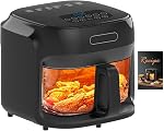 7.4QT Air Fryer with Glass Bowl, Visible Window Lid, Digital Control, 360° Rapid Air Circulation, for Healthy Oil-Free Cooking & Baking, Dishwasher Safe, Nonstick, Easy Clean (White)